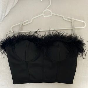 superdown Black Feather Trim Crop Top